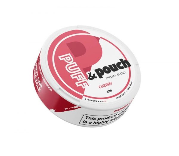 Puff & Pouch Cherry nicotine pouches from Nicopods.ie